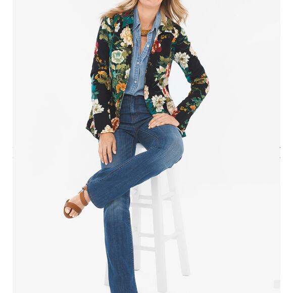 Chico’s floral ponte jacket size 1 with pockets blazer coat - Picture 3 of 15